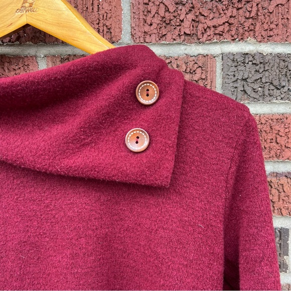 Style Rack Burgundy Red Wool Like Cowl Neck Button Sweater - Picture 2 of 3